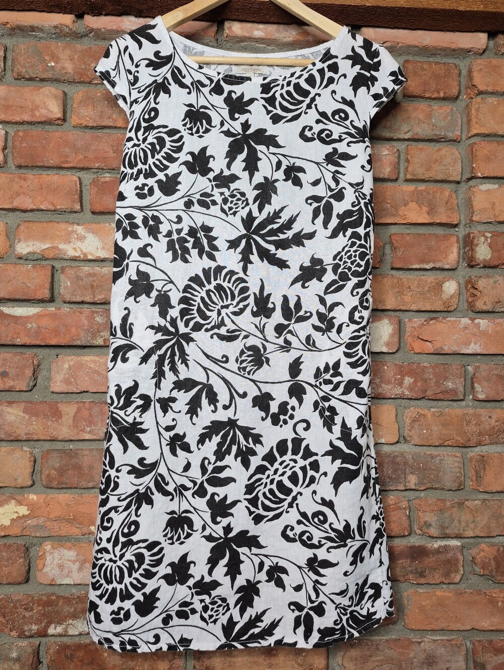 Lina Tomei Italy 100% Linen Floral Shift Dress Stretch Panels Breathable Resort